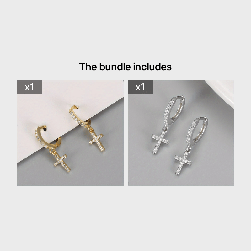 Men's Full Rhinestone Cross Zircon Earrings